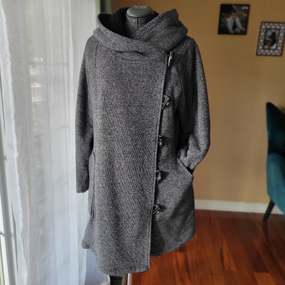 Glow and Grow Sherpa Charcoal Women's Cowl Neck Jacket Maternity Size Small